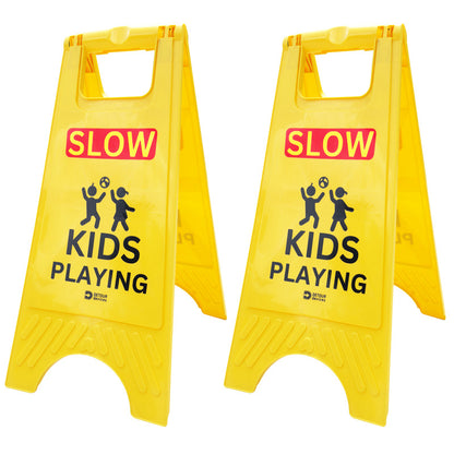 'SLOW Kids Playing' Sign for Street - High Visibility Yellow, Double-Sided Text with Graphics