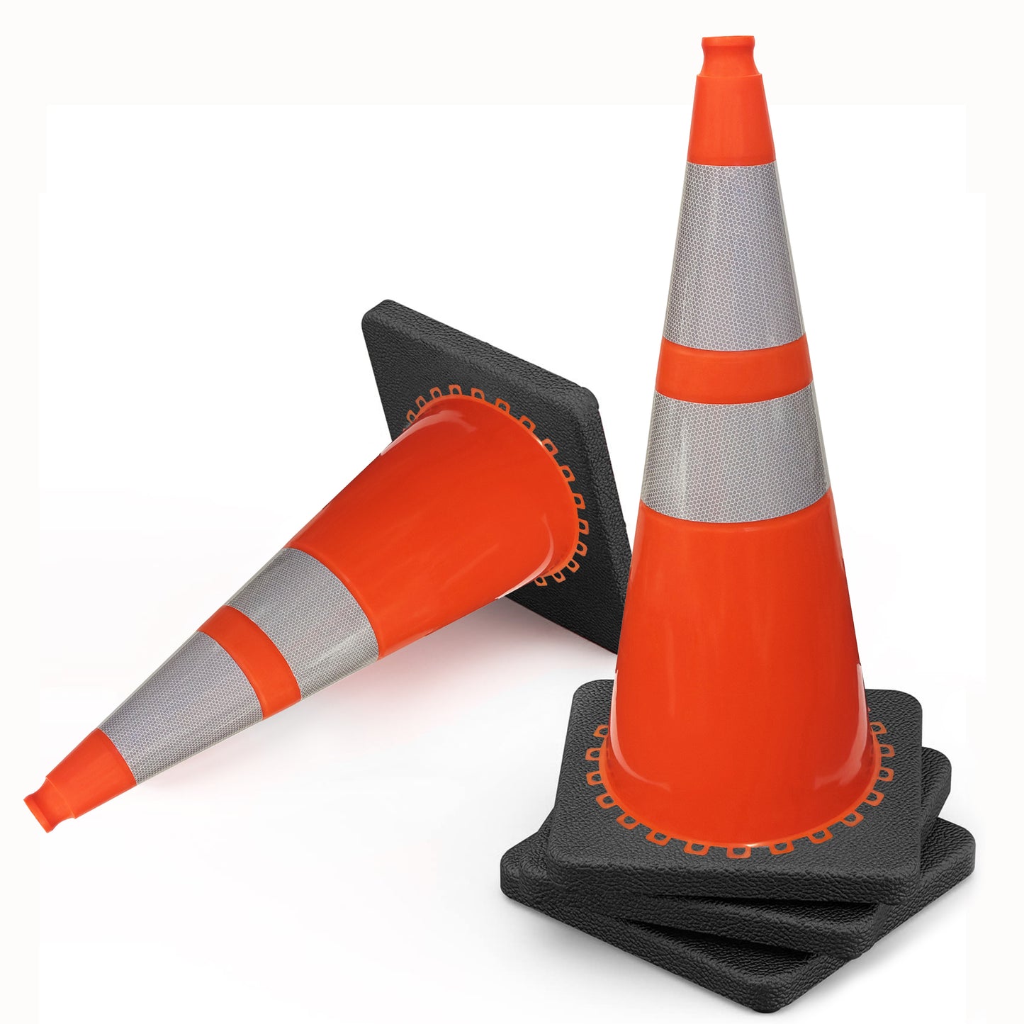 Traffic Safety Cones, 36 Inch Heavy Duty Orange PVC Parking Cones with Reflective Collars and Black Weighted Base, Traffic Cones for Construction, Traffic, Parking