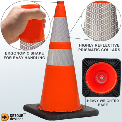 Traffic Safety Cones, 36 Inch Heavy Duty Orange PVC Parking Cones with Reflective Collars and Black Weighted Base, Traffic Cones for Construction, Traffic, Parking