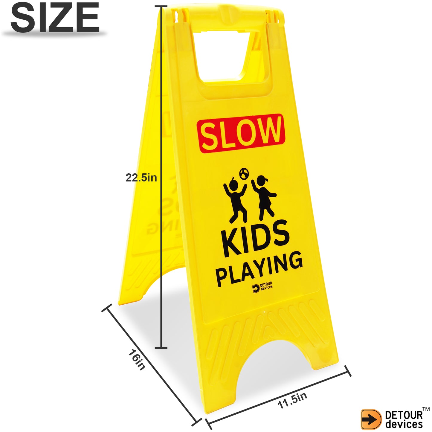 'SLOW Kids Playing' Sign for Street - High Visibility Yellow, Double-Sided Text with Graphics