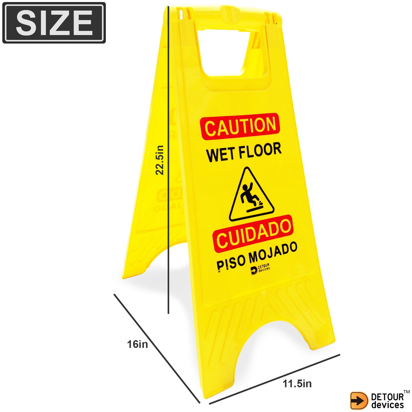 'Caution Wet Floor' Sign - High Visibility Yellow, Bilingual Double-Sided Text with Graphics