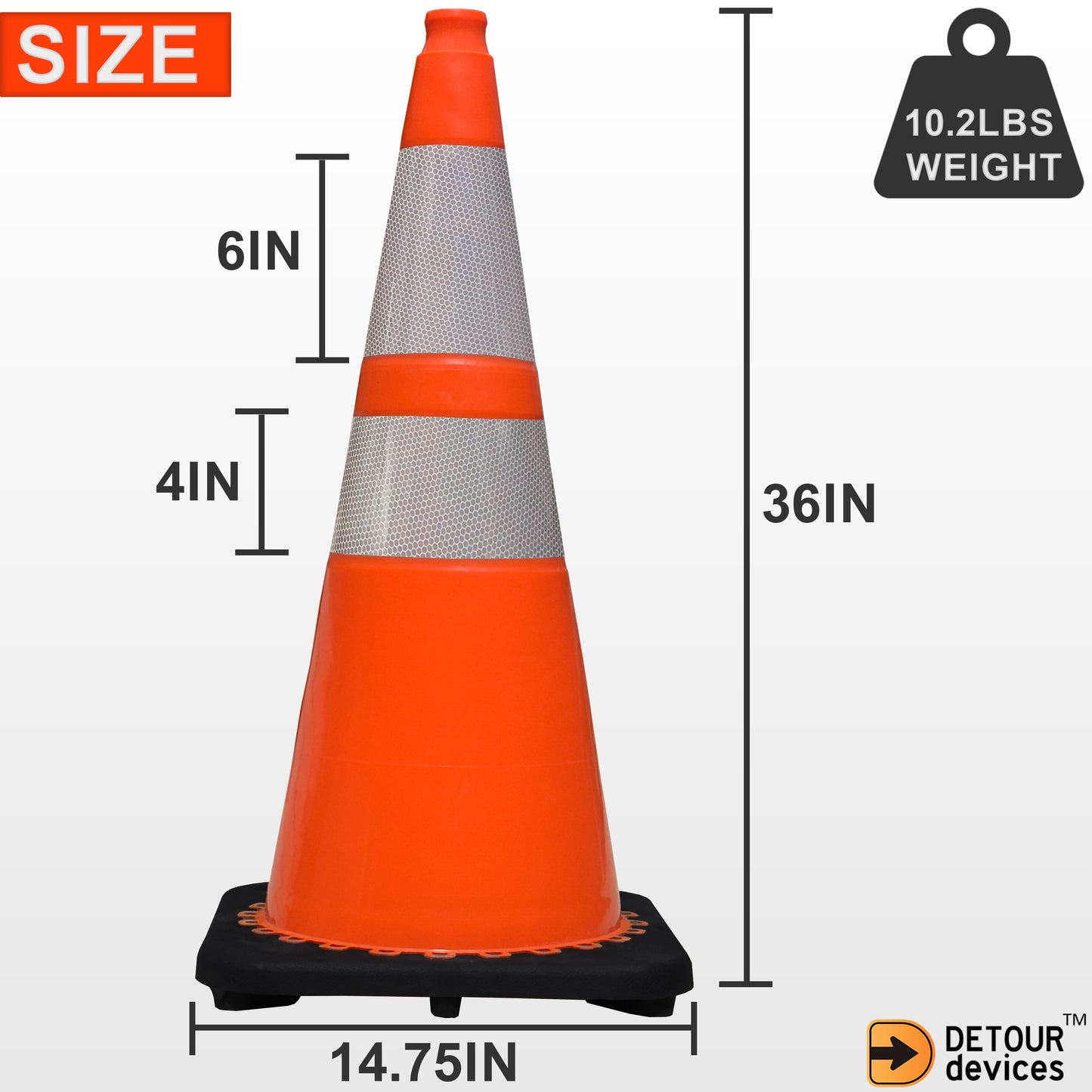 Traffic Safety Cones, 36 Inch Heavy Duty Orange PVC Parking Cones with Reflective Collars and Black Weighted Base, Traffic Cones for Construction, Traffic, Parking