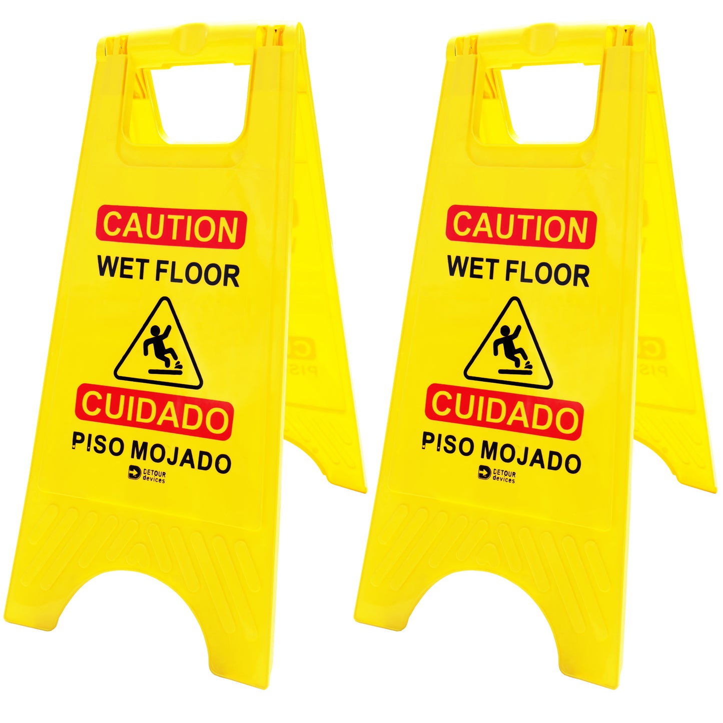 'Caution Wet Floor' Sign - High Visibility Yellow, Bilingual Double-Sided Text with Graphics