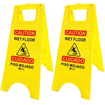 'Caution Wet Floor' Sign - High Visibility Yellow, Bilingual Double-Sided Text with Graphics