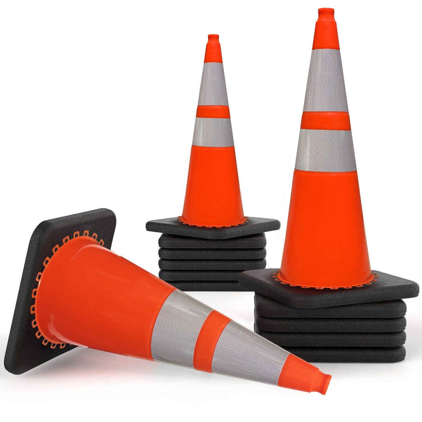 Traffic Safety Cones, 36 Inch Heavy Duty Orange PVC Parking Cones with Reflective Collars and Black Weighted Base, Traffic Cones for Construction, Traffic, Parking