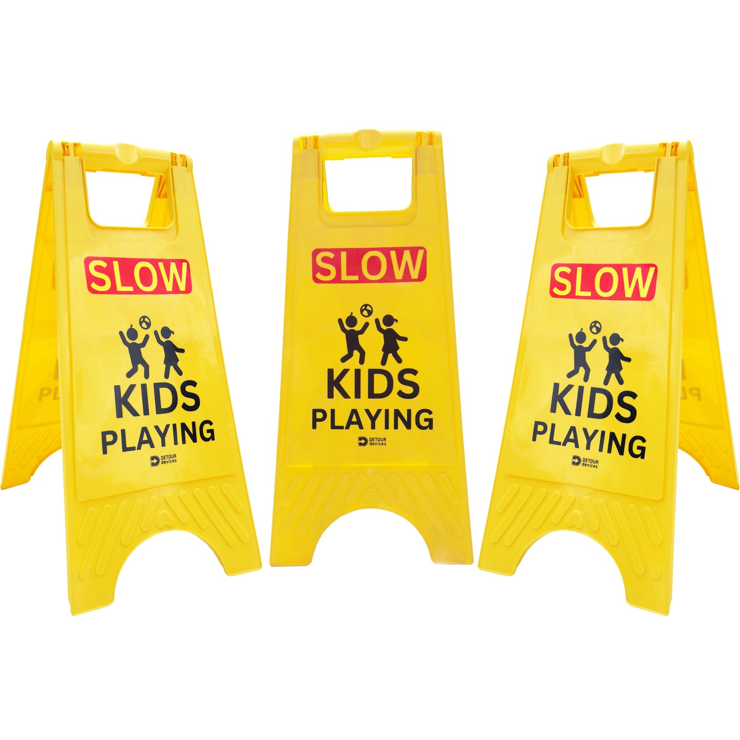 'SLOW Kids Playing' Sign for Street - High Visibility Yellow, Double-Sided Text with Graphics