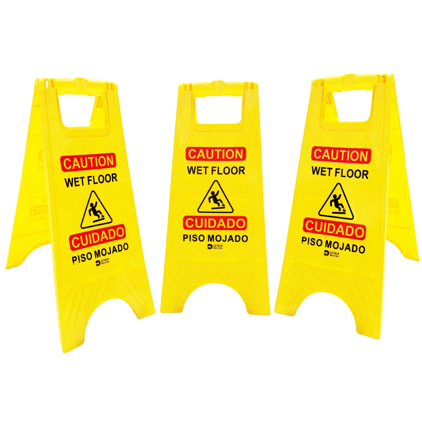 'Caution Wet Floor' Sign - High Visibility Yellow, Bilingual Double-Sided Text with Graphics