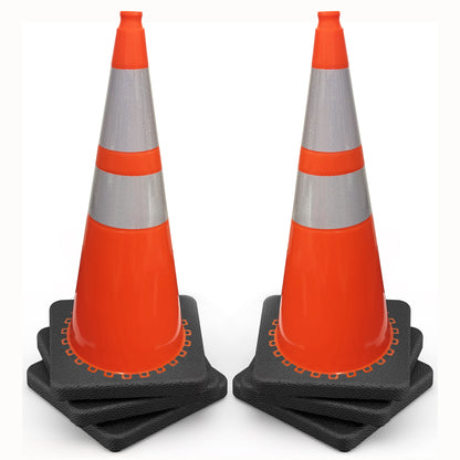 Traffic Safety Cones, 36 Inch Heavy Duty Orange PVC Parking Cones with Reflective Collars and Black Weighted Base, Traffic Cones for Construction, Traffic, Parking